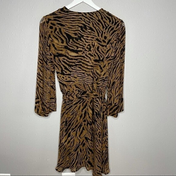 GANNI Tiger Print Brown Long Sleeve Wrap Dress - Picture 3 of 5